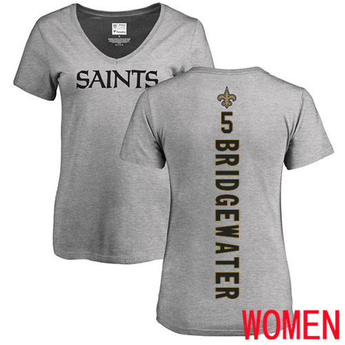 New Orleans Saints Ash Women Teddy Bridgewater Backer V Neck NFL Football #5 T Shirt->women nfl jersey->Women Jersey